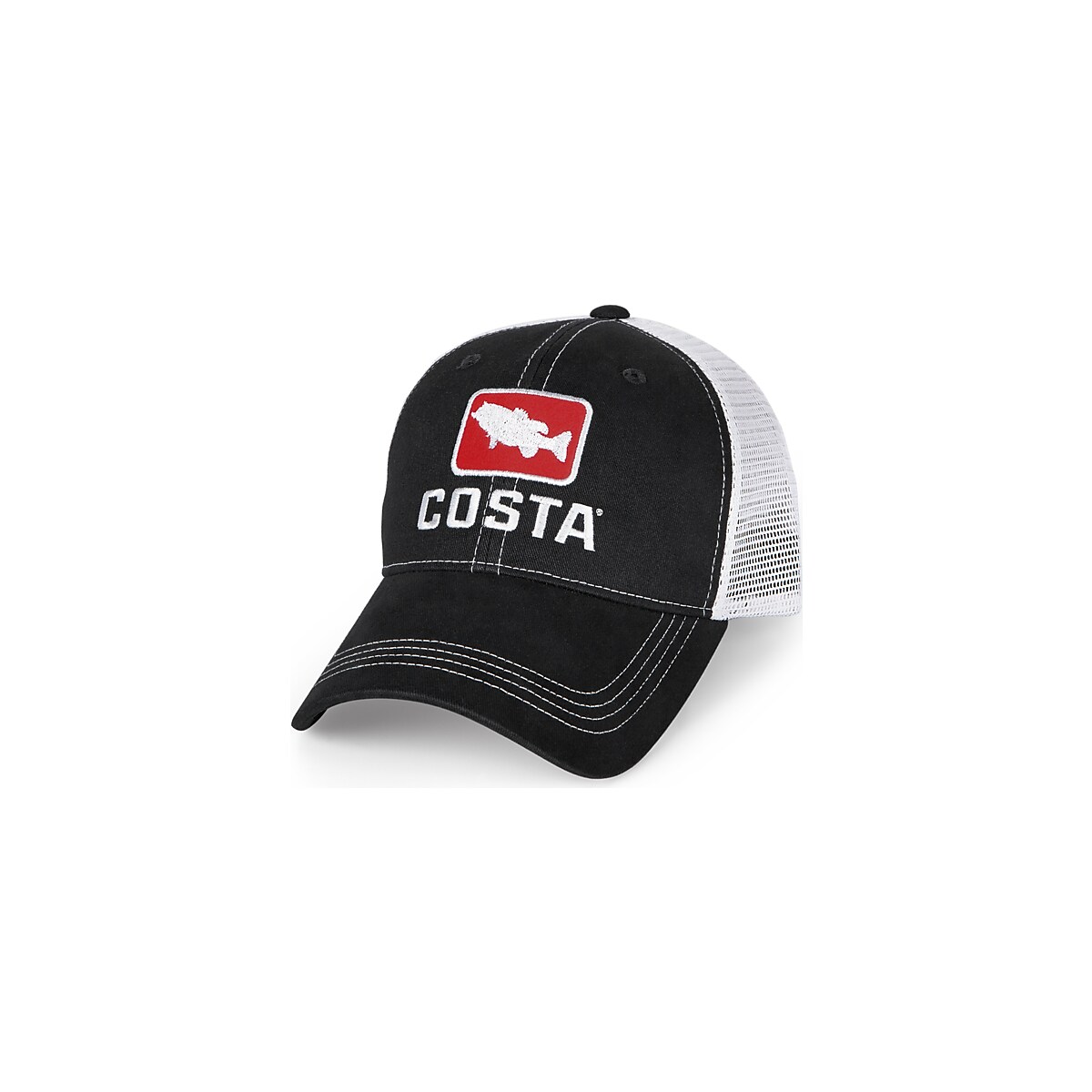 Costa Del Mar Bass Trucker Hat, Black/White, OS