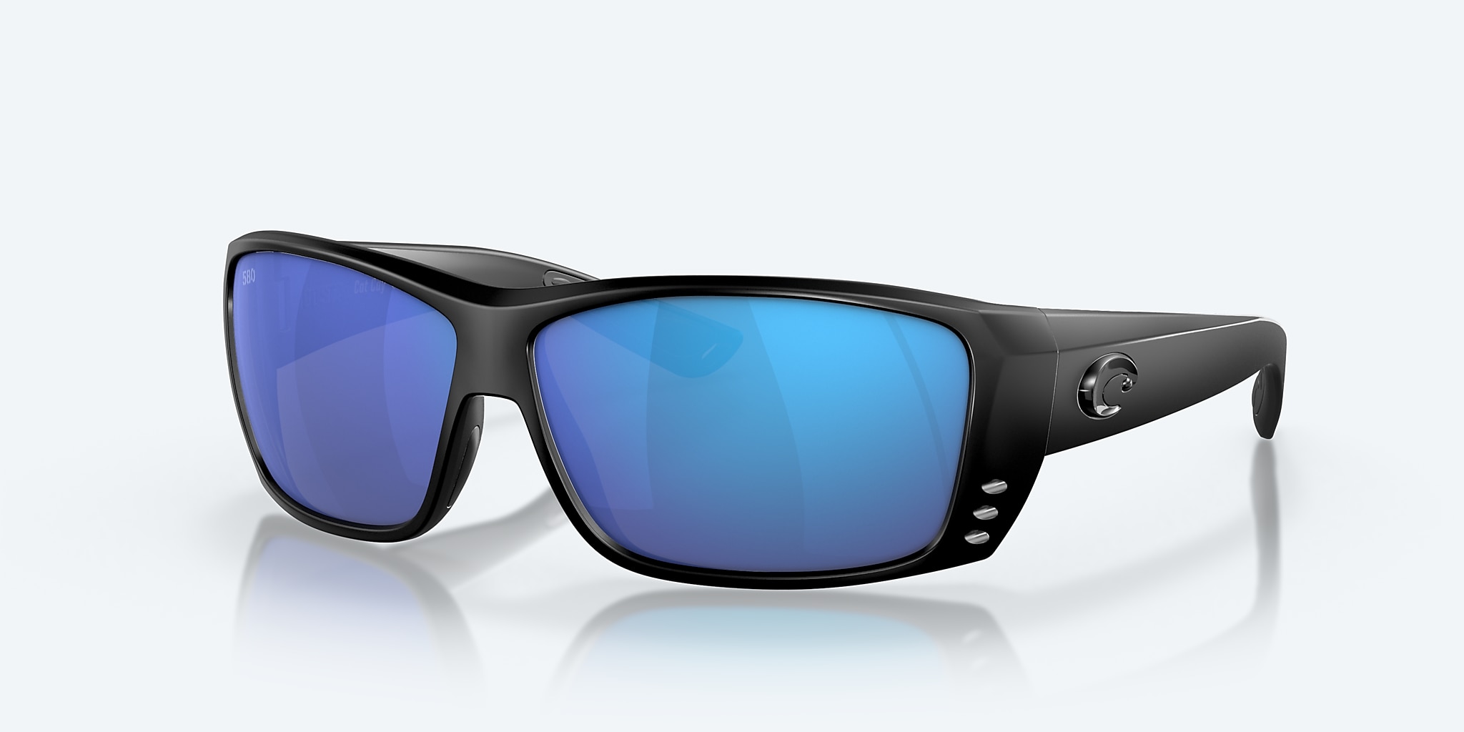Men's Costa Del Mar Cat Cay Glass Polarized Sunglasses Blackout/Blue Mirror