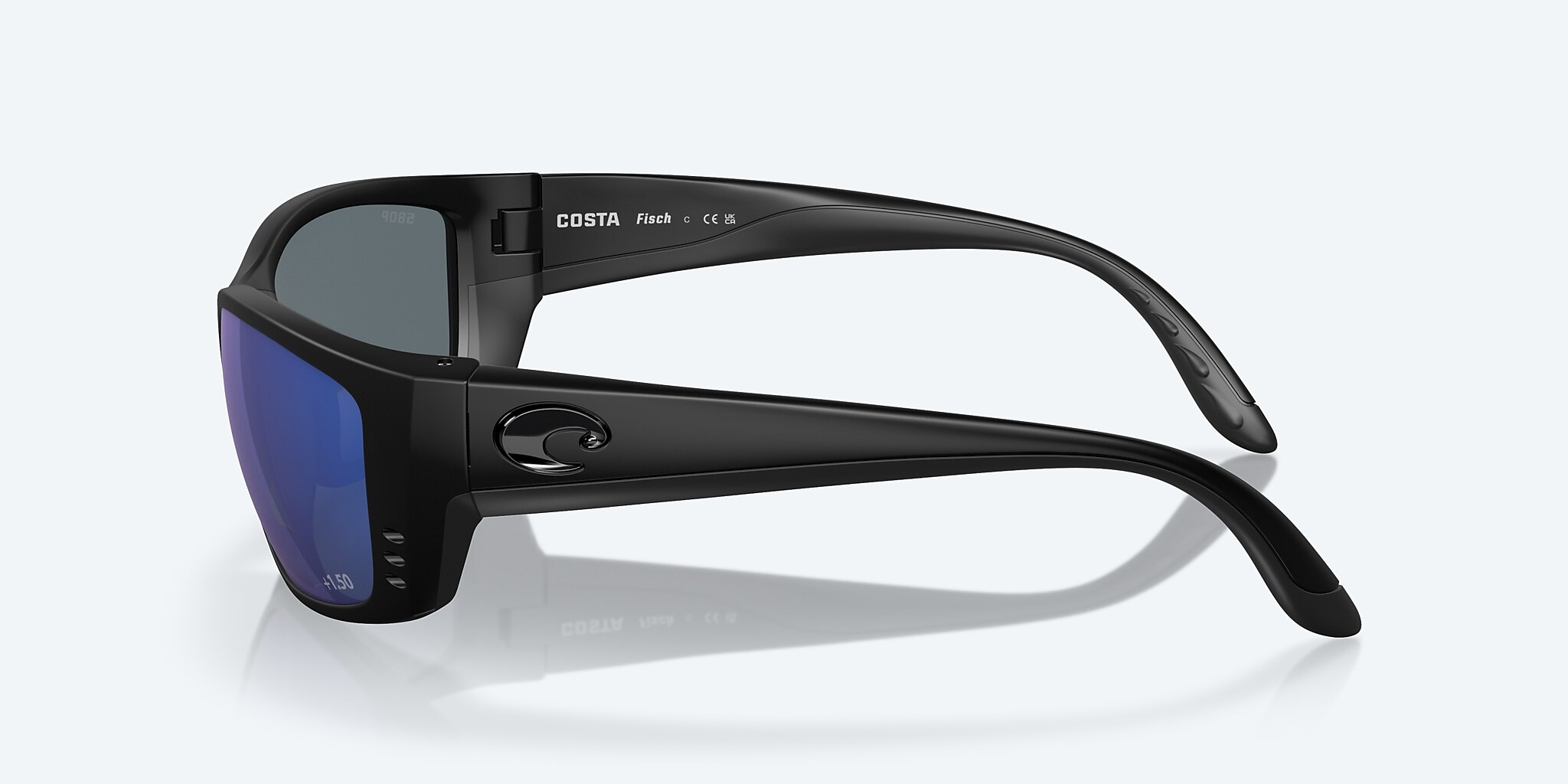 Costa Del Mar Fisch C-Mate 1.50 Sunglasses Black Matte Blue Mirror 580P Lens