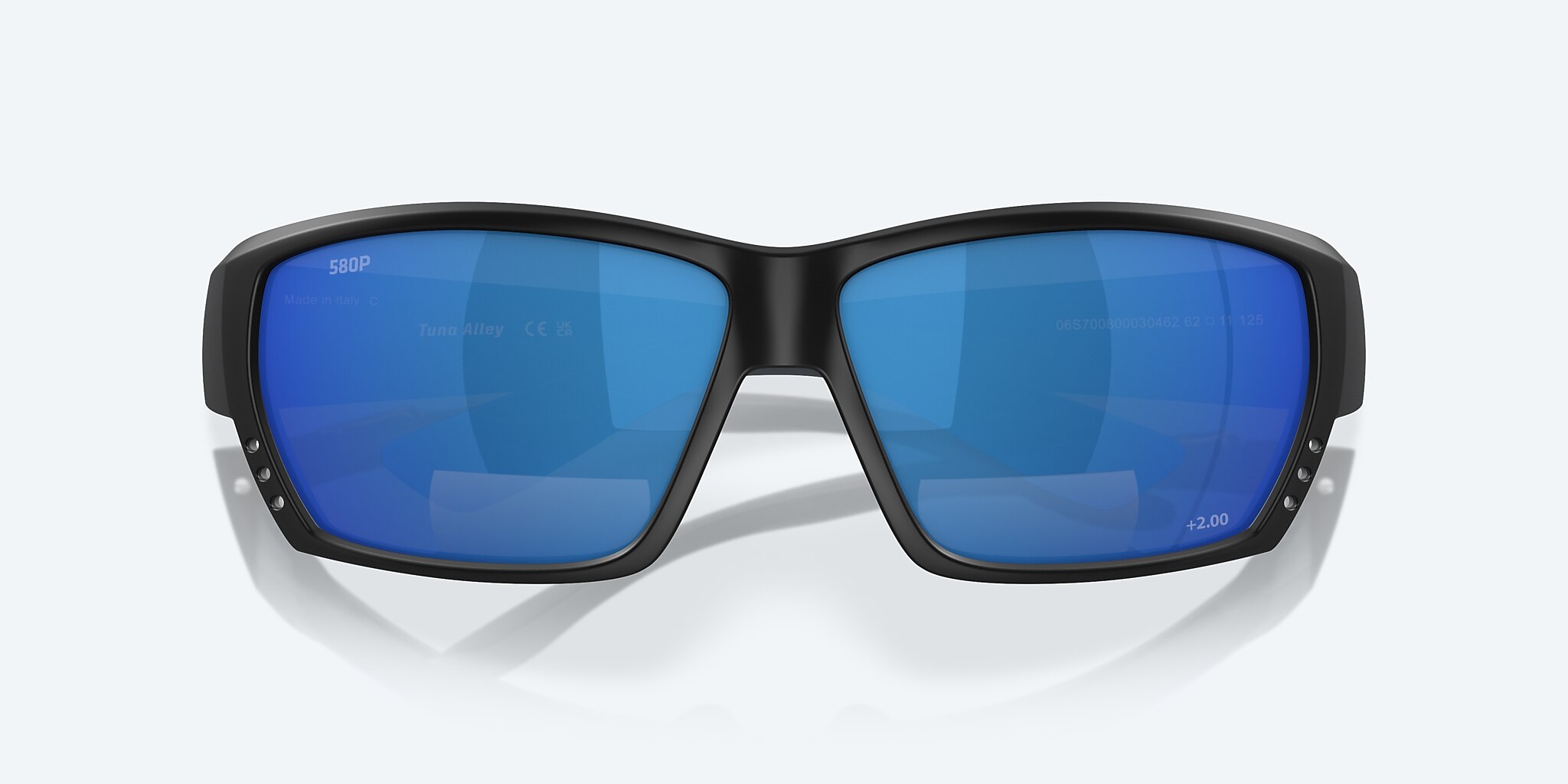Costa Del Mar Tuna Alley C-Mate 2.00 Sunglasses Matte Black Blue Mirror 580P Lens