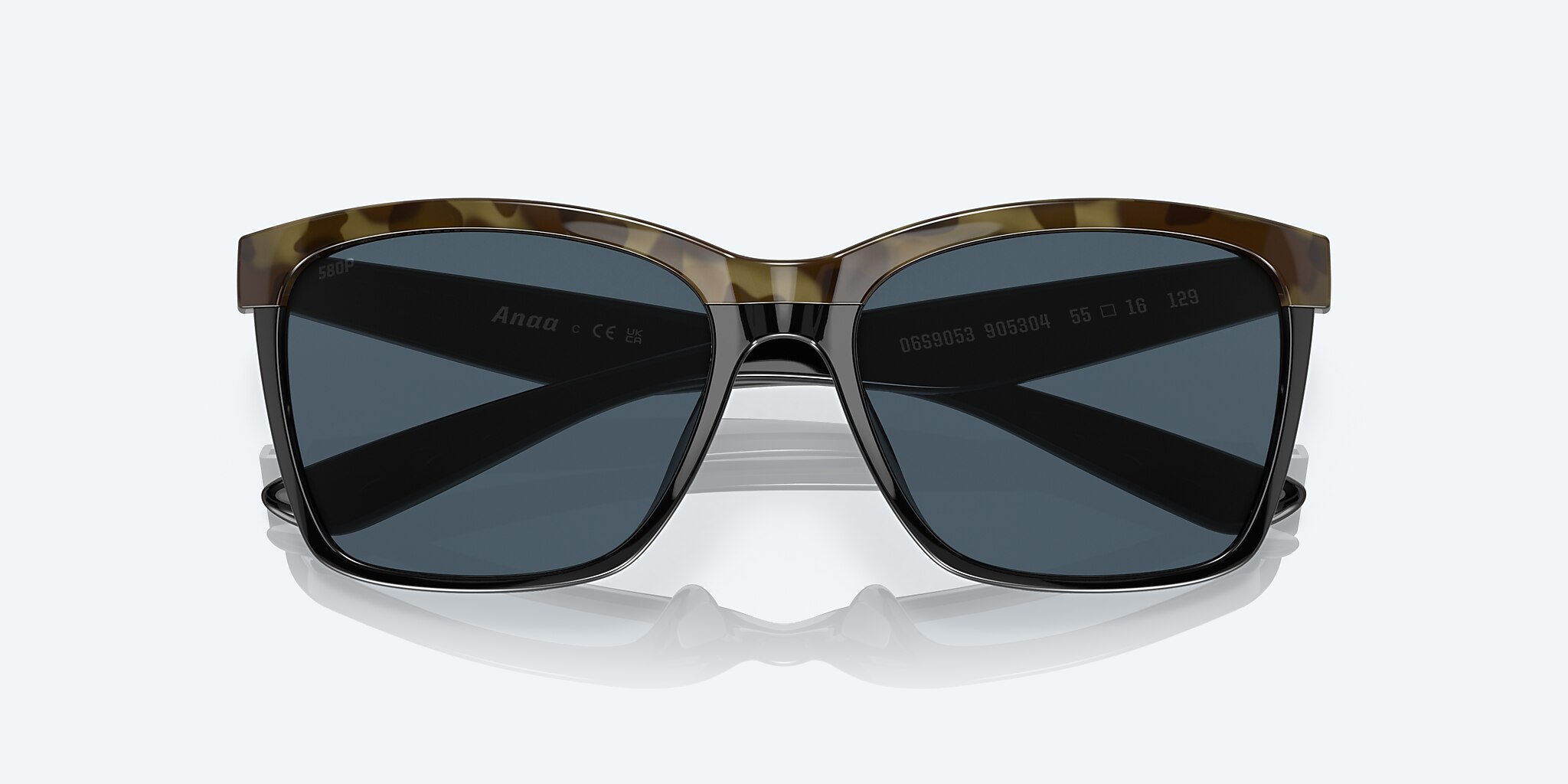 Costa Del Mar Anaa Sunglasses Shiny Olive Tortoise On Black; Gray 580P