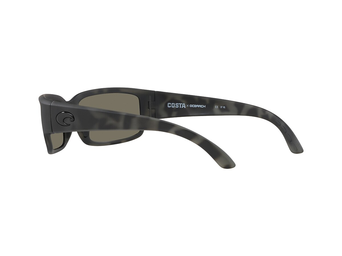 59 mm Costa Del Mar Mens Caballito Polarized Rectangular Sunglasses Matte Ocearch Tiger Shark/Grey Blue Mirrored Polarized-580G 