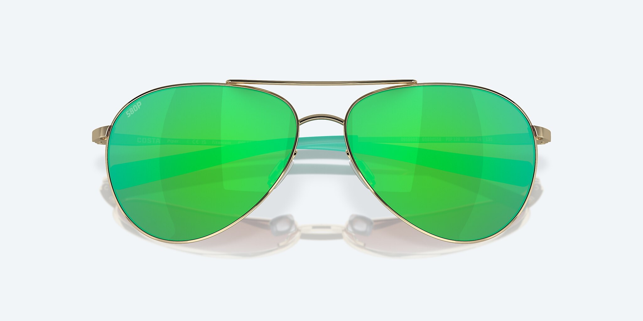 Costa Del Mar Piper Sunglasses Shiny Gold/Green Mirror 580G